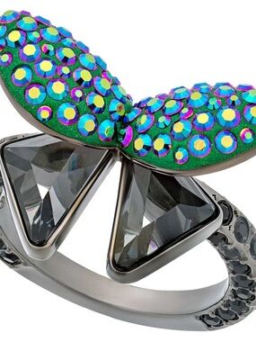 Swarovski Iridescent Green Crystal Bow Ring
